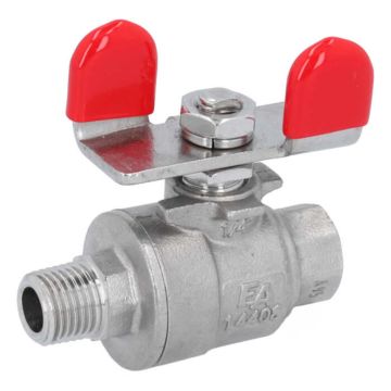 Ball valve 1/4 ", PN64, 1.4408 / PTFE, butterfly h, 2-part, internal / external thread, full bore