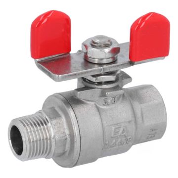 Ball valve 3/8 ", PN64, 1.4408 / PTFE, butterfly h, 2-part, internal / external thread, full bore