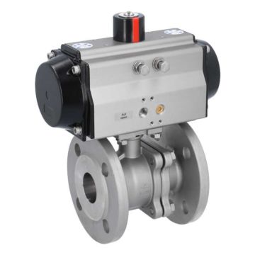 Ball valve ZP, DN40, with actuator-OE, SR95, Stainless steel 1.4408, PTFE-FKM, spring return