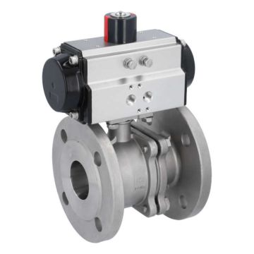 Ball valve ZP, DN50, with actuator-OD, DA75, Stainless steel 1.4408, PTFE-FKM, double acting