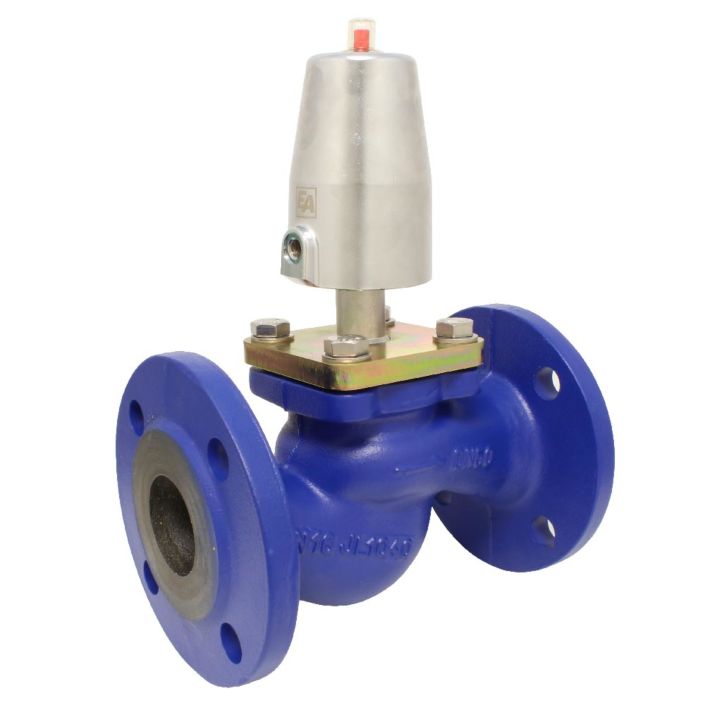 Pressure actuated valve, DN25, SK63-brass, OS, Cast iron / PTFE, PN16, to rest with medium