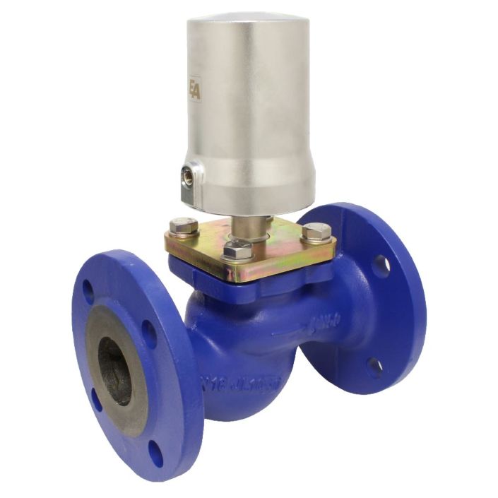 Pressure actuated valve, DN25, SK80-brass, Cast iron / PTFE, PN16, to rest against Medium