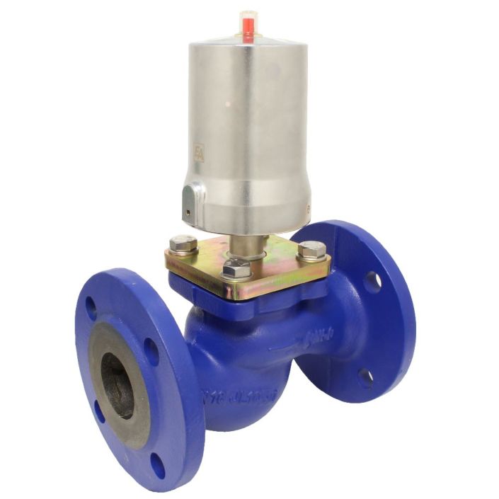 Pressure actuated valve, DN50, SK80-brass, OS, GG/PTFE, PN16, normally open, against medium