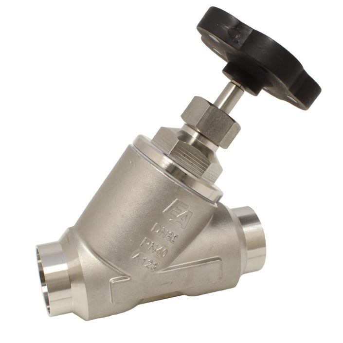 Angle seat valve DN20, PN40, ISO4200, Stainless steel 1.4408/PTFE