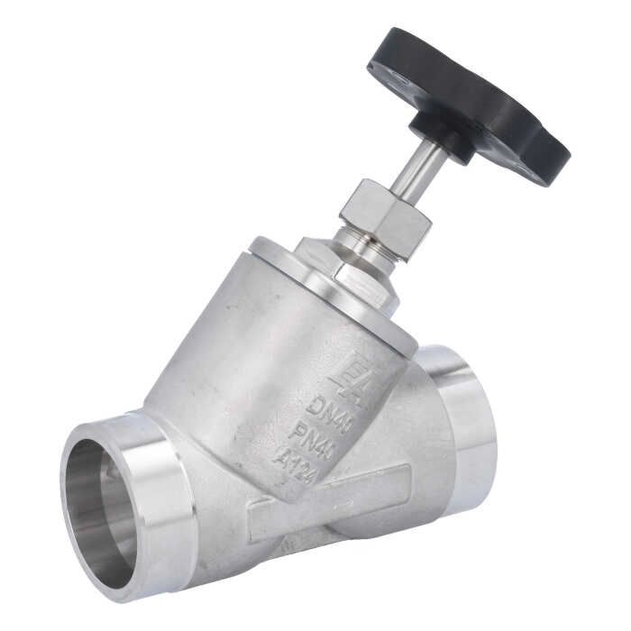 Angle seat valve DN40, PN40, DIN3239, stainless steel 1.4408/PTFE