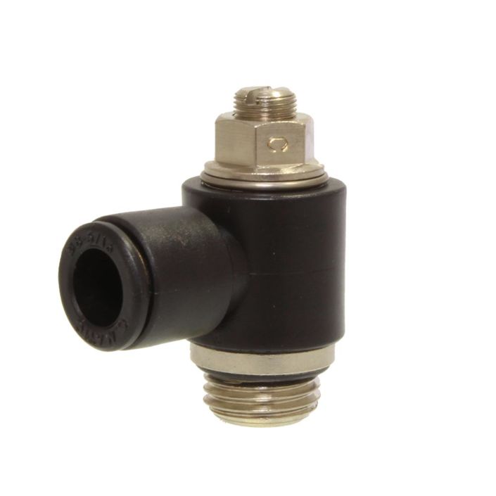 Thredtle valve D04-M5, plastic/brass, plug conn.swivelling,screwdriver operat.