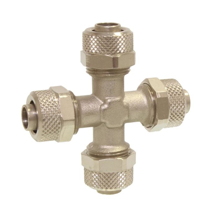 Cross Hose Connector D05, pneumatic fitting, brass nickel-plated