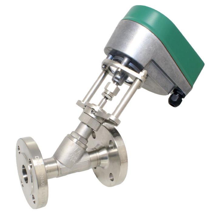 Motor control valve, DN40, slanted seat housing RK, stainless steel / PTFE, 24VAC / DC, St-R = Continu