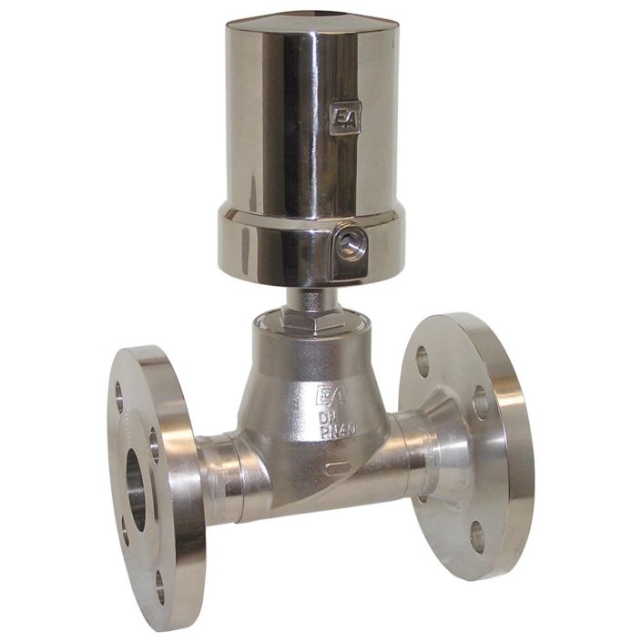 Pressure actuated valve, DN15, SK32-brass, FL, to stainless steel / PTFE, calm with medium