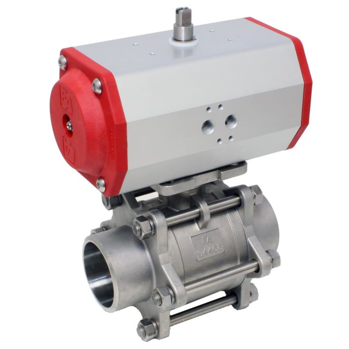 Ball valve DN80 MA-welded ends, w. actuator ED85, Stainless steel/PTFE-FKM, double acting