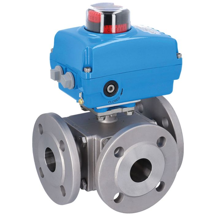 Ball valve MD, DN15, with actuator NE05, 24V DC, Stainless steel/PTFE-FKM, L-bore, operat. time 14s