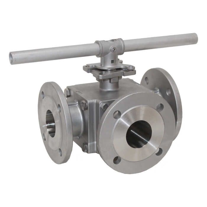 3-way ball valve DN65, PN16, L-bore, Stainless steel 1.4408/PTFE/FKM, ISO5211