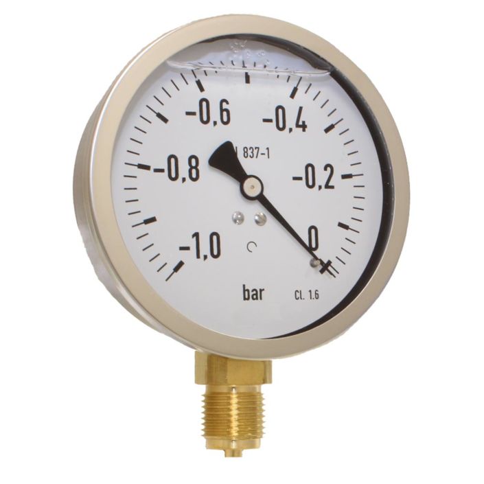 Pressure gauge, d100, -1 up to 0bar, radial, with glycerine