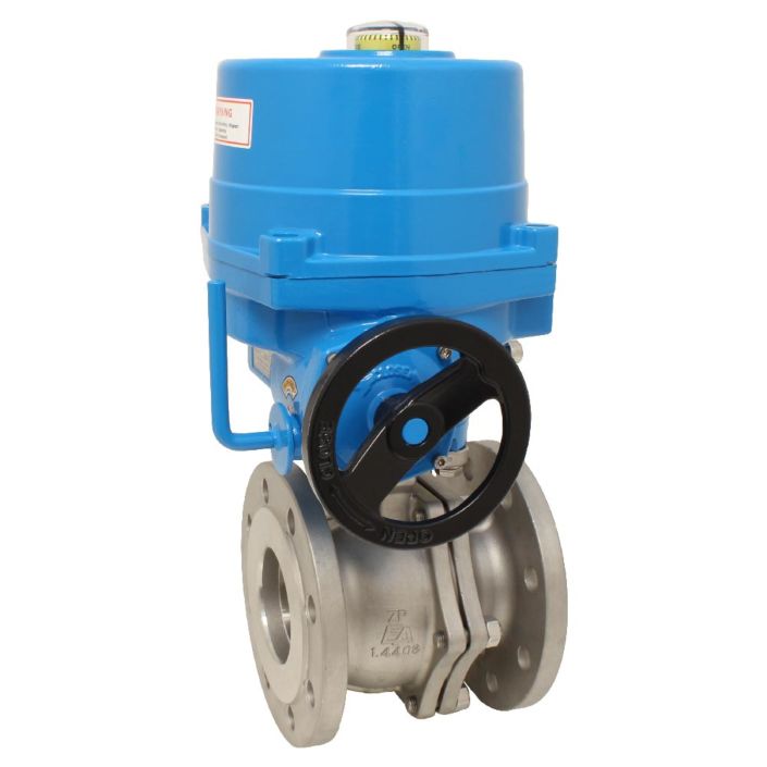 Ball valve MP, DN50, with actuator NE05, 230V AC, Stainless steel 1.4408, PTFE FKM, operat. time 14s