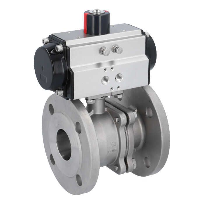 Ball valve MP, DN50, with actuator-OD, DA65, Stainless steel 1.4408, PTFE-FKM, double acting