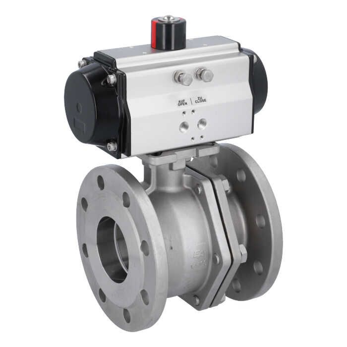 Ball valve MP, DN100, with actuator-OE, SR140, Stainless steel 1.4408, PTFE-FKM, spring return