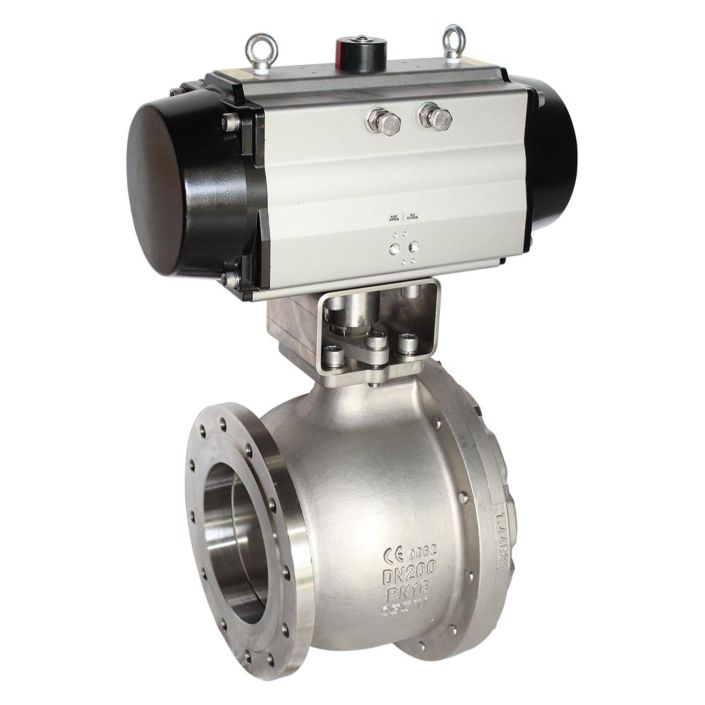 Ball valve MP, DN125, with actuator-OD, DA125, Stainless steel 1.4408, PTFE-FKM, double acting