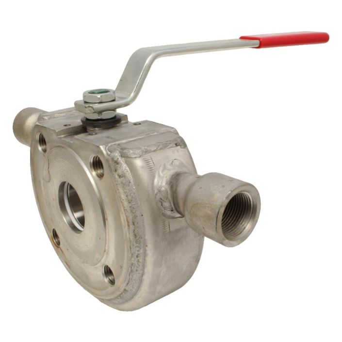 Wafer-typee ball valve DN125, PN16, stainless steel 1.4408-01/PTFE-FKM, heating jacket