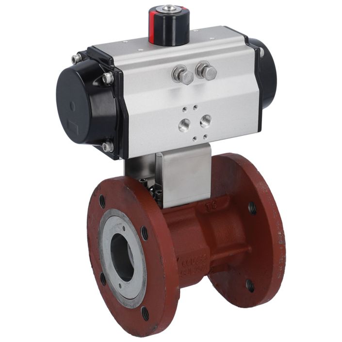 Ball valve VO, DN25, with actuator OD, DA50, GG-25, st.st. 1.4301, PTFE-PTFE/NBR, double acting