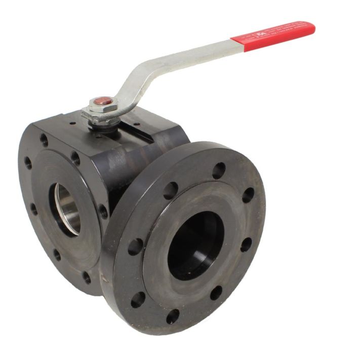 3-way compact ball valve DN15, PN16, L-bore, steel / PTFE FKM NBR / stainless steel
