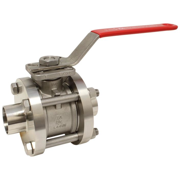 Ball valve-ZA, DN15, with handle set, st. steel/PTFE-FKM, butt welded acc. DIN11850-R2