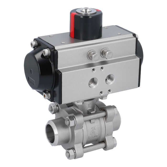 Ball valve ZA DN25-butt welded, actuator OD50, Stainless steel/PTFE-FKM, double acting