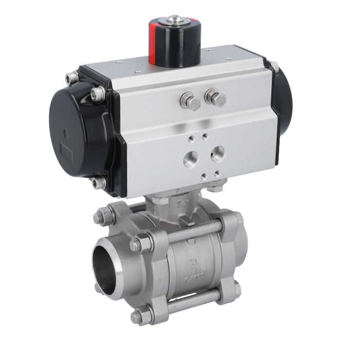 Ball valve ZA DN40-butt welded, actuator OD65, Stainless steel/PTFE-FKM, double acting
