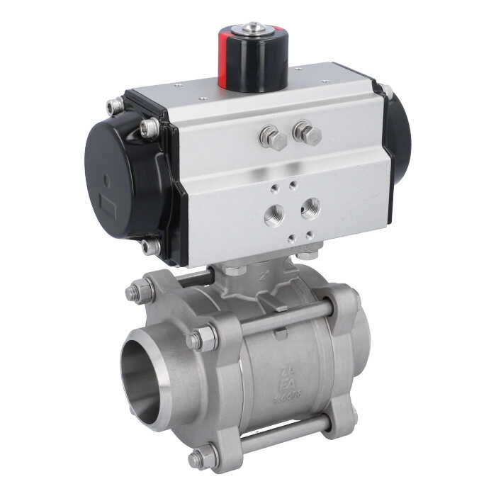 Ball valve ZA DN50-butt welded, actuator OD65, Stainless steel/PTFE-FKM, double acting