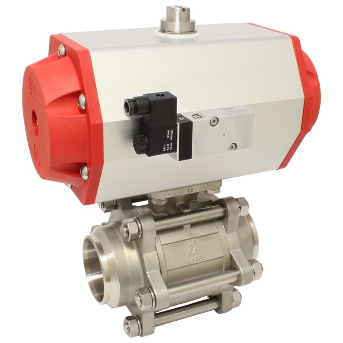 Ball valve DN65 ZA-welding face, with drive ED70, Stainless steel / PTFE FKM, double acting