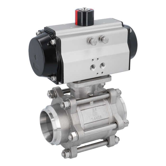 Ball valve ZA DN65-butt welded, actuator OD85, Stainless steel/PTFE-FKM, double acting