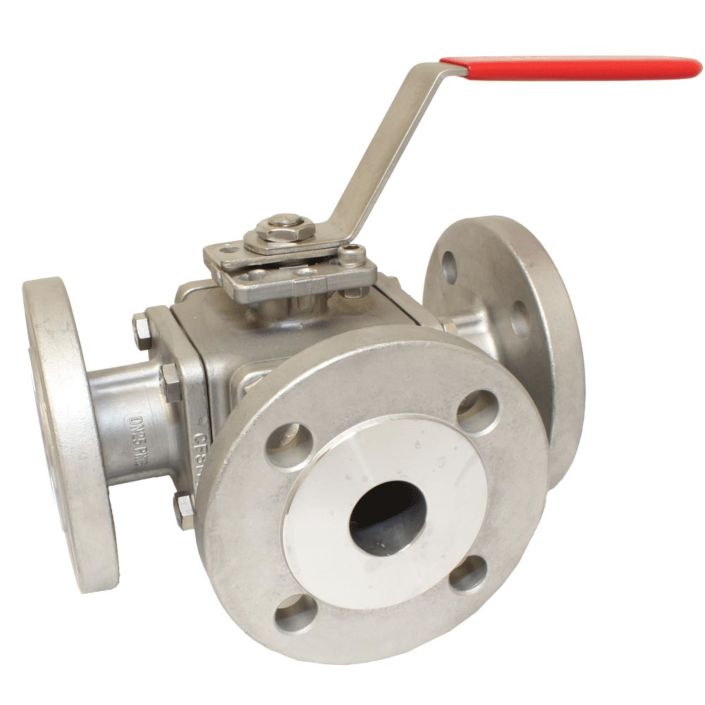 3-way ball valve DN15, PN16, L-bore, Stainless steel 1.4408 / PTFE / FKM, ISO5211