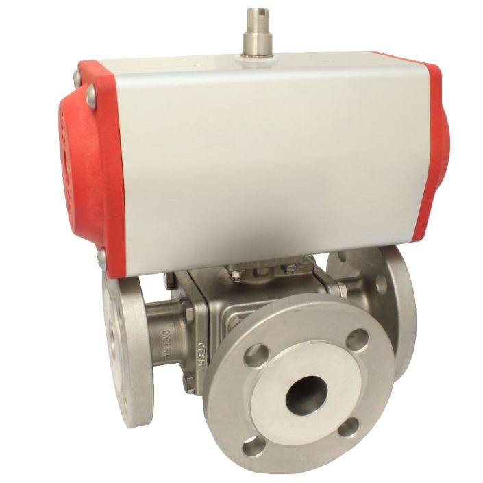 Ball valve ZD, DN20,with Drive-ED, DW55, Ed1.4408 / PTFE FKM, L-bore, double-operatively.