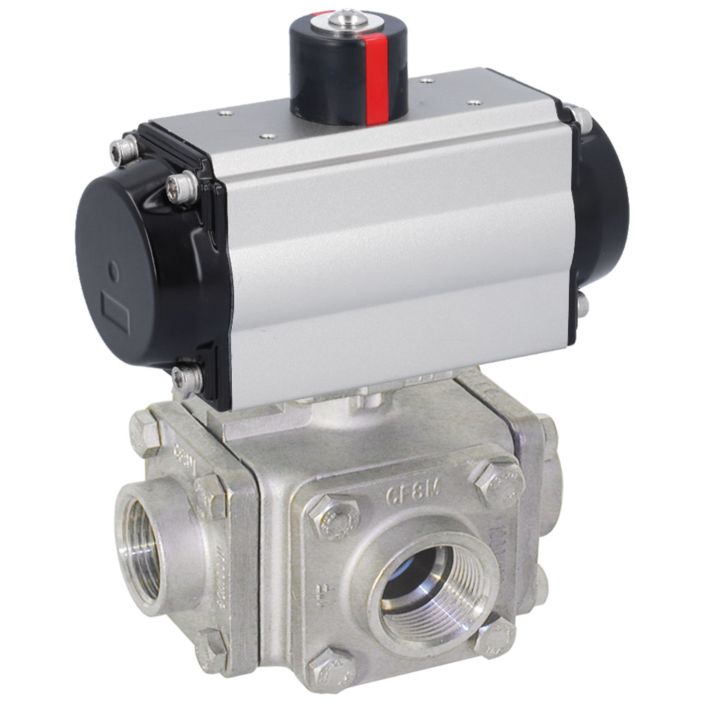 Ball valve ZD, 4, with actuator-OE, SR190, st. steel 1.4408/PTFE-FKM, L-bore, spring return