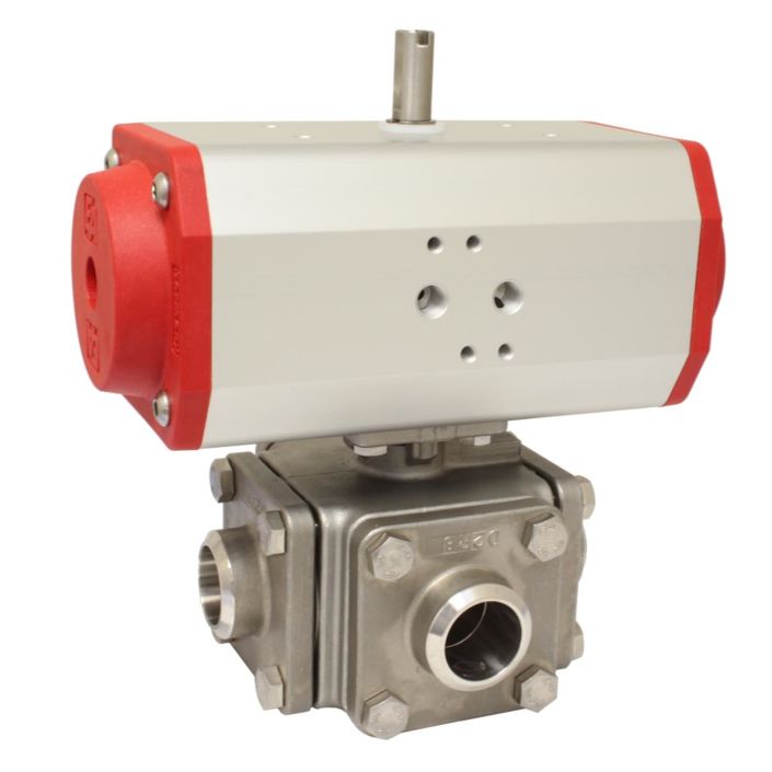 Ball valve ZD, DN15,with Drive-ED, DW55, Ed1.4408 / PTFE FKM, L-bore, double-operatively.