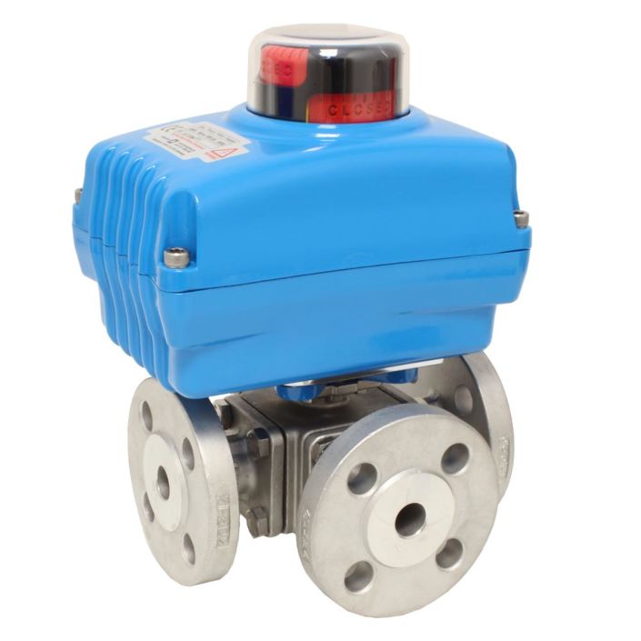 Ball valve ZD, DN20, with drive NE05, stainless steel/PTFE, T-port, 230V 50Hz, run-time1