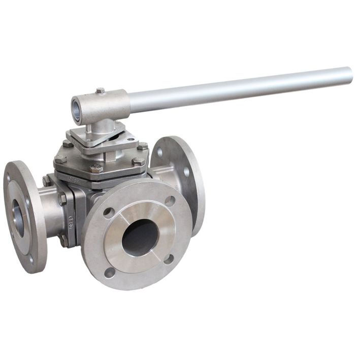 3-way ball valve DN65, PN16, T-bore, stainless steel1.4408 / PTFE / FKM, ISO5211