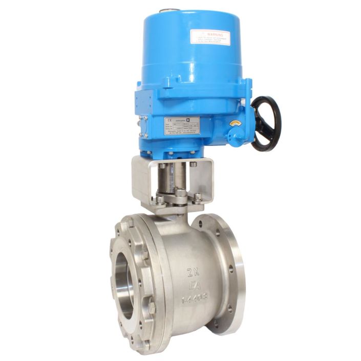 Ball valve ZK, DN125, with drive-NE28, stainless steel1.4408 / PTFE PTFE, 24V DC, Duratio