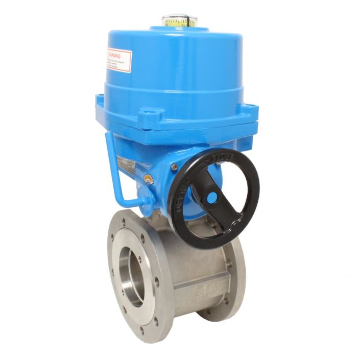 Ball valve ZK, DN100, with drive-NE19, stainless steel/PTFE-FKM, of voids, 230V 50Hz, wit