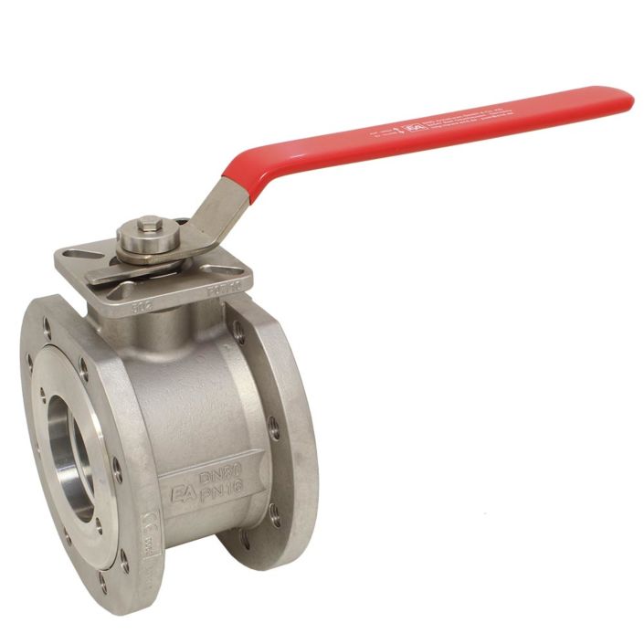 Compact ball valve DN125, PN16, Steel / PTFE PTFE / stainless steel, ISO5211