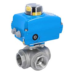 Ball valve DG, 2/11 ", with drive NE05, stainless steel/PTFE-FKM, L-bore, 24V DC, run-time