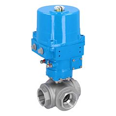 Ball valve DG, 2 ", with drive NE06, stainless steel/PTFE-FKM, L-bore, 24V DC, run-time